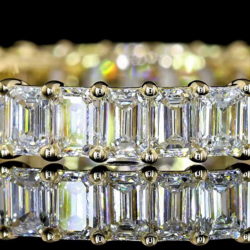 14K Yellow Gold Eternity Band with Prong Set Emerald Cut Lab-Grown Diamonds - E-F Color, VS1 Clarity, 31 Stones, 1.99 Total Carat Weight - Covaloro Fine Jewelry