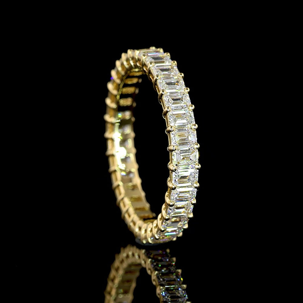 14K Yellow Gold Eternity Band with Prong Set Emerald Cut Lab-Grown Diamonds - E-F Color, VS1 Clarity, 31 Stones, 1.99 Total Carat Weight - Covaloro Fine Jewelry