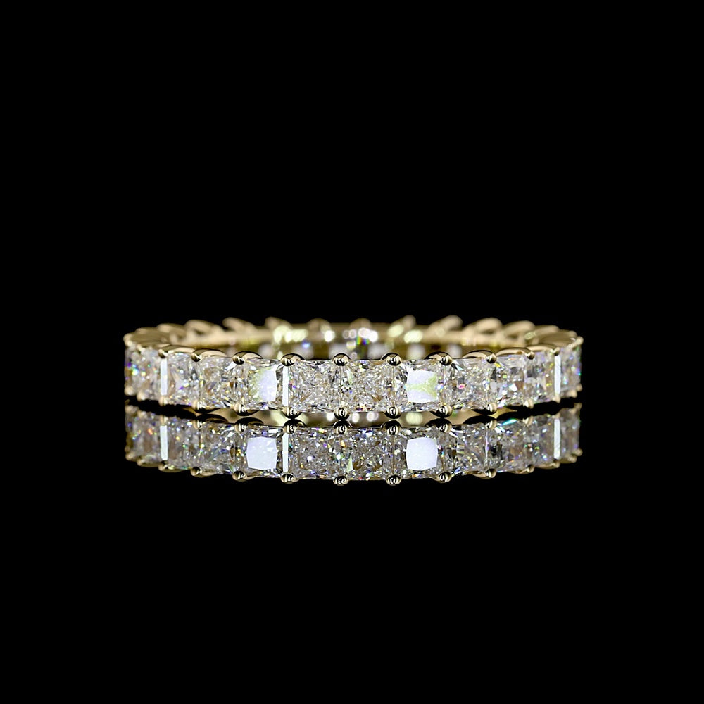 14K Yellow Gold Eternity Band with Prong Set Princess Cut Lab Diamonds - 2.13 Carat Total Diamond Weight (E-F Color, VS Clarity, 28 Stones) - Covaloro Fine Jewelry