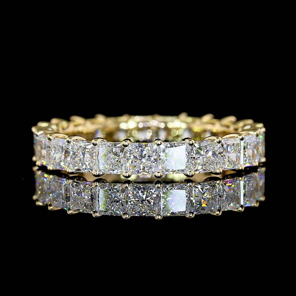 14K Yellow Gold Eternity Band with Prong Set Princess Cut Lab Diamonds - 3.17 Carats Total Diamond Weight - Covaloro Fine Jewelry