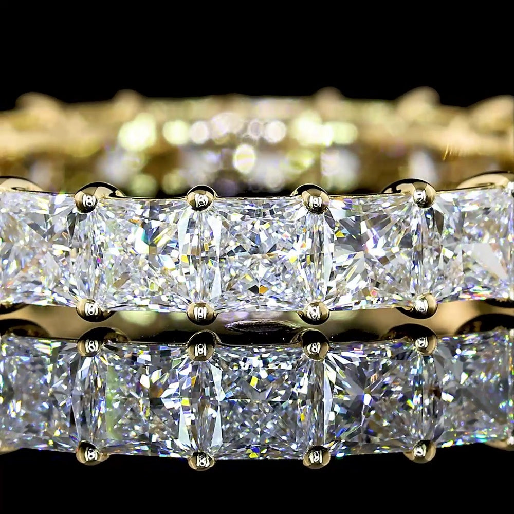 14K Yellow Gold Eternity Band with Prong Set Princess Cut Lab Diamonds - 3.17 Carats Total Diamond Weight - Covaloro Fine Jewelry
