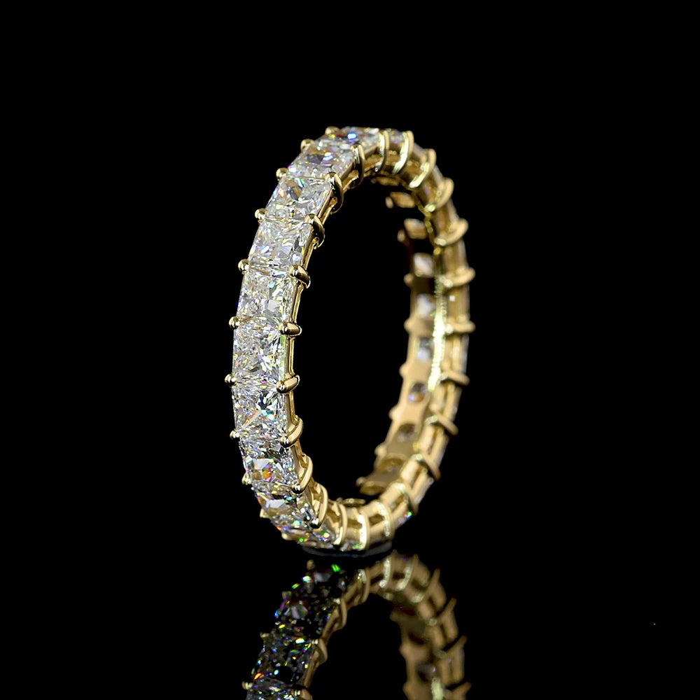 14K Yellow Gold Eternity Band with Prong Set Princess Cut Lab Diamonds - 3.17 Carats Total Diamond Weight - Covaloro Fine Jewelry
