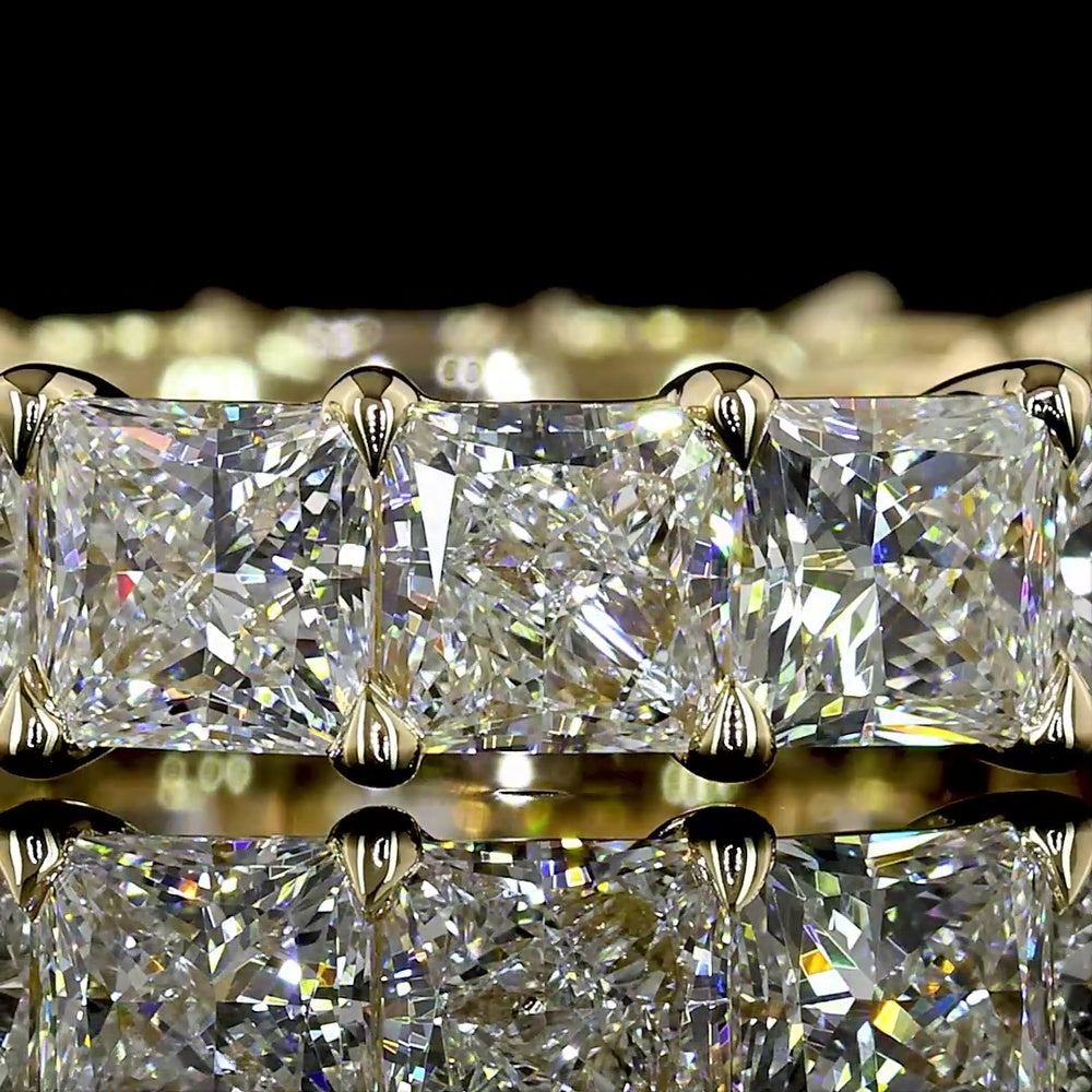 14K Yellow Gold Eternity Band with Prong Set Princess Cut Lab Diamonds - 5.19 Carats Total Diamond Weight - Covaloro Fine Jewelry