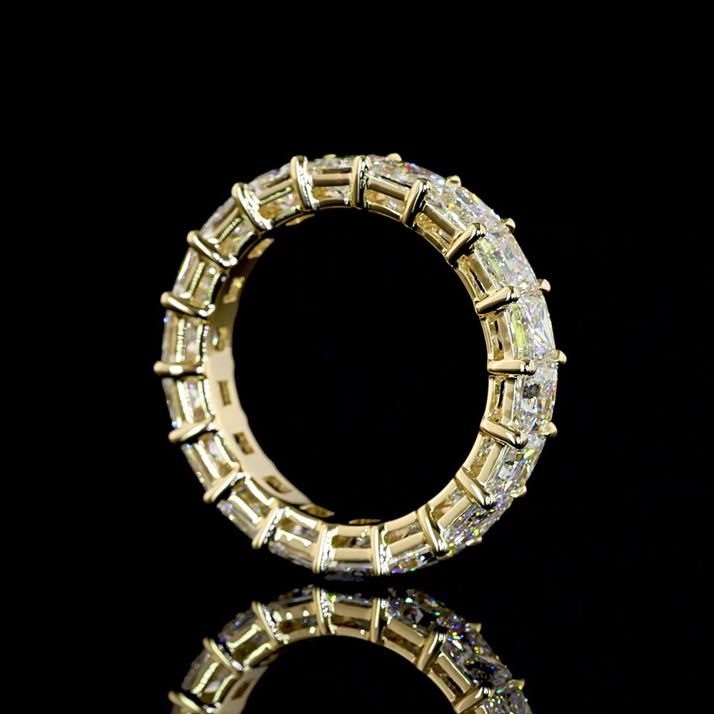 14K Yellow Gold Eternity Band with Prong Set Princess Cut Lab Diamonds - 5.19 Carats Total Diamond Weight - Covaloro Fine Jewelry