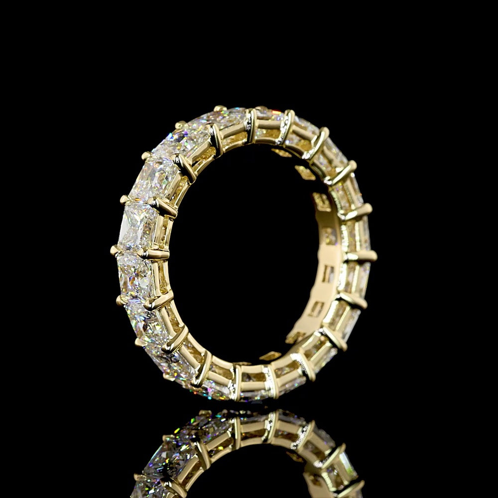 14K Yellow Gold Eternity Band with Prong Set Princess Cut Lab Diamonds - 5.19 Carats Total Diamond Weight - Covaloro Fine Jewelry
