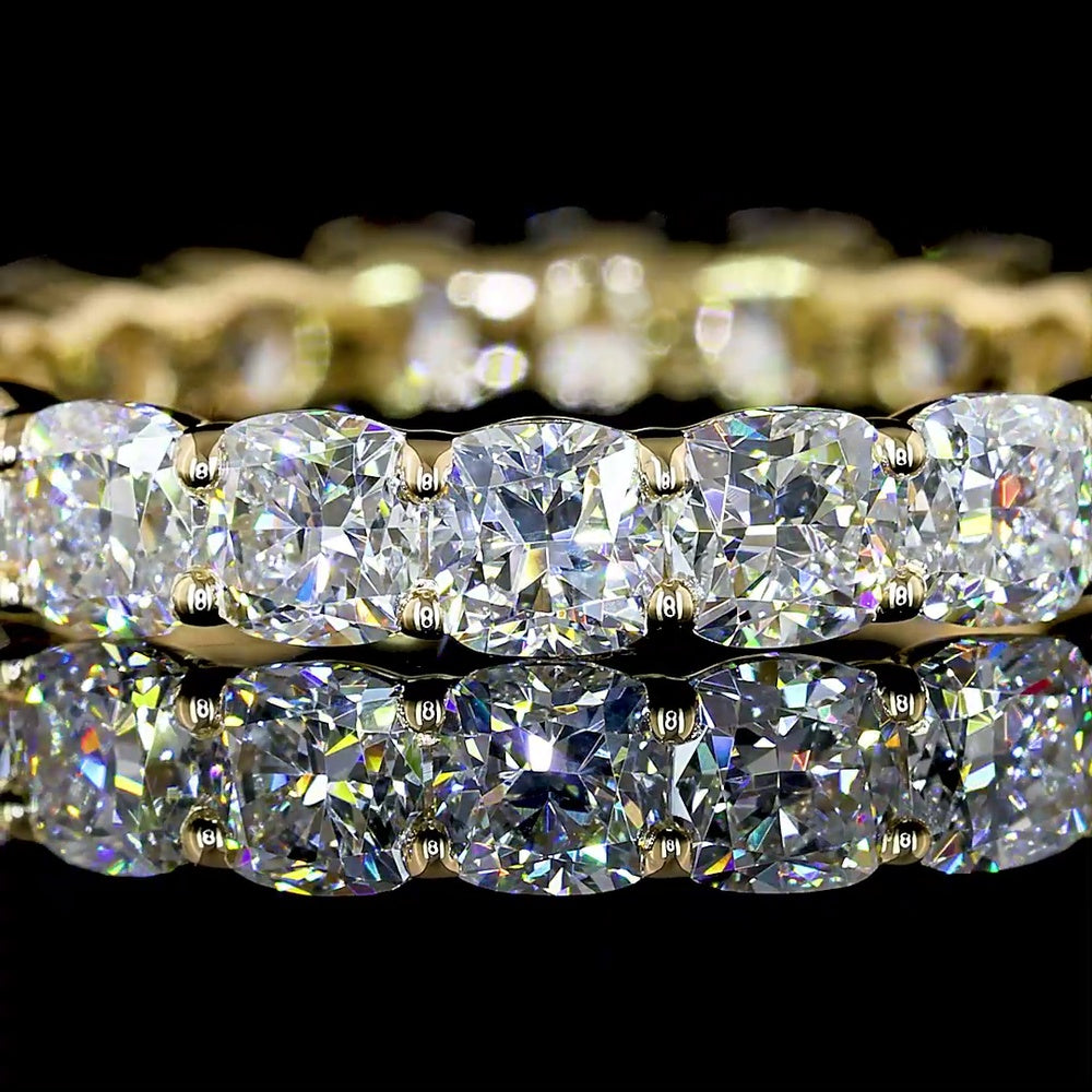 14K Yellow Gold Eternity Band with Prong Set Square Cushion Brilliant Lab Diamonds - 3.30 Carat Total Weight, E-F VS Clarity - Covaloro Fine Jewelry