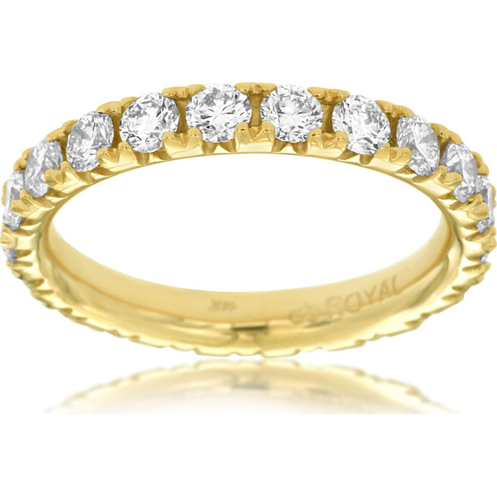 14K Yellow Gold Eternity Band with Shared-Prong Set Round Diamonds - 2.00 Carat Total Diamond Weight - Royal Jewelry