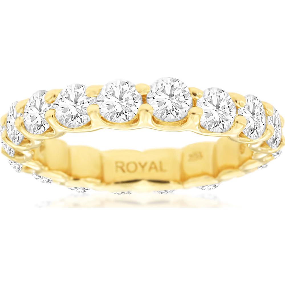 14K Yellow Gold Eternity Band with Shared Prong Set Round Diamonds - 3.50 Carat Total Diamond Weight - Royal Jewelry