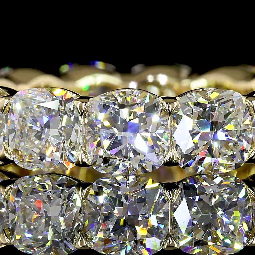 14K Yellow Gold Eternity Band with Square Cushion Brilliant Cut Lab Diamonds - 7.49 Carat Total Weight, E-F Color VS1 Clarity - Covaloro Fine Jewelry