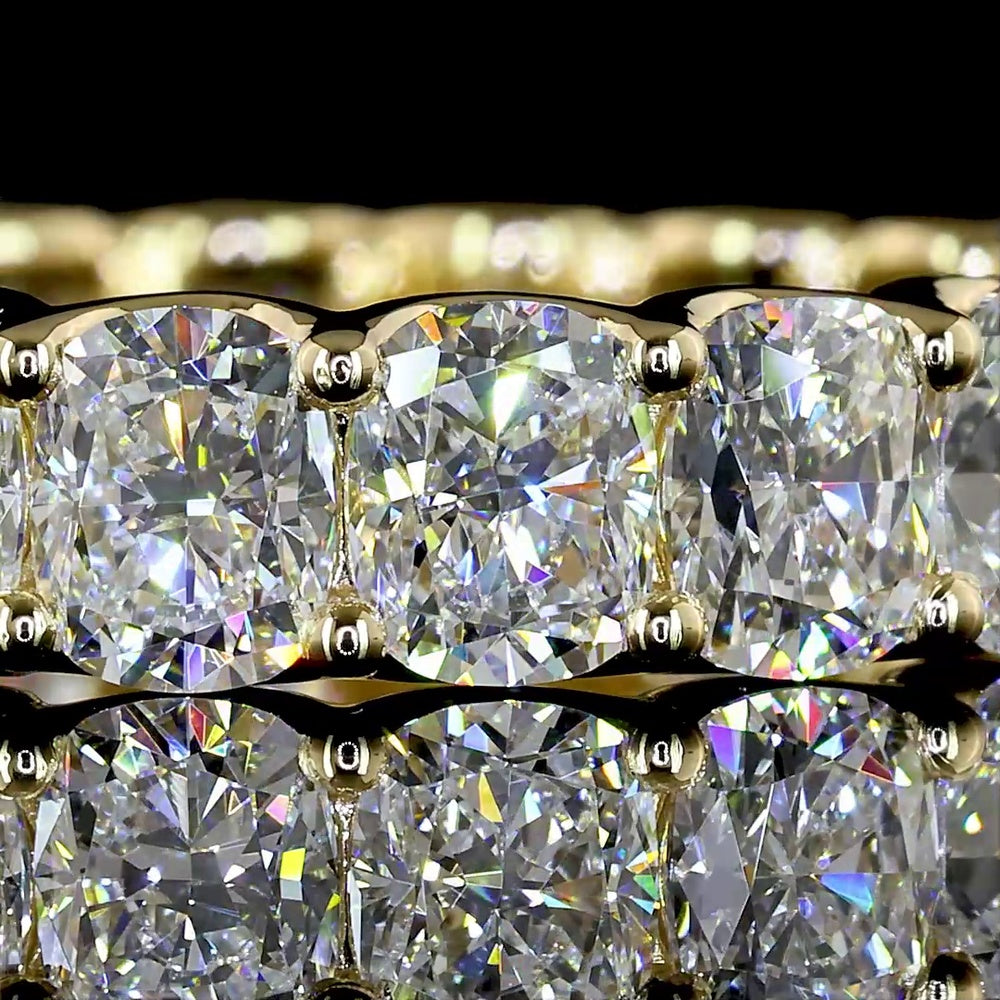 14K Yellow Gold Eternity Band with U-Prong Set Cushion Brilliant Cut Lab Diamonds - 3.86 Carats Total Diamond Weight - Covaloro Fine Jewelry