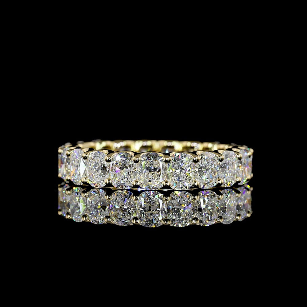 14K Yellow Gold Eternity Band with U-Prong Set Cushion Brilliant Cut Lab Diamonds - 4.31 Carat Total Weight, 21 Stones, E-F Color VS Clarity - Covaloro Fine Jewelry