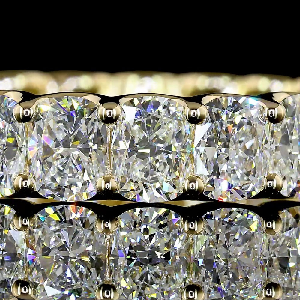 14K Yellow Gold Eternity Band with U-Prong Set Cushion Brilliant Cut Lab Diamonds - 4.31 Carat Total Weight, 21 Stones, E-F Color VS Clarity - Covaloro Fine Jewelry