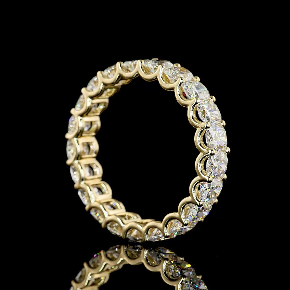 14K Yellow Gold Eternity Band with U-Prong Set Cushion Brilliant Cut Lab Diamonds - 4.56 Total Carat Weight, E-F Color, VS Clarity - Covaloro Fine Jewelry