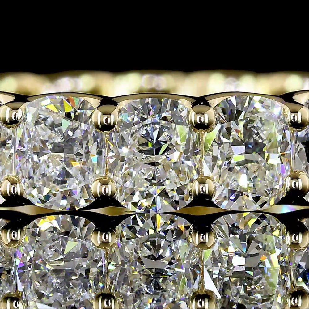 14K Yellow Gold Eternity Band with U-Prong Set Cushion Brilliant Lab Diamonds - 3.56 Carats Total Diamond Weight - Covaloro Fine Jewelry