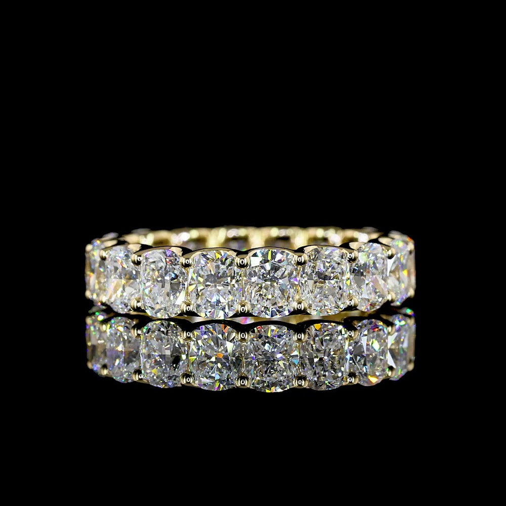 14K Yellow Gold Eternity Band with U-Prong Set Cushion Brilliant Lab Diamonds - 4.06 Carat Total Weight - Covaloro Fine Jewelry