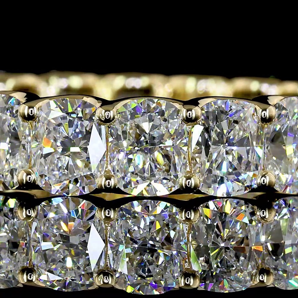 14K Yellow Gold Eternity Band with U-Prong Set Cushion Brilliant Lab Diamonds - 4.06 Carat Total Weight - Covaloro Fine Jewelry