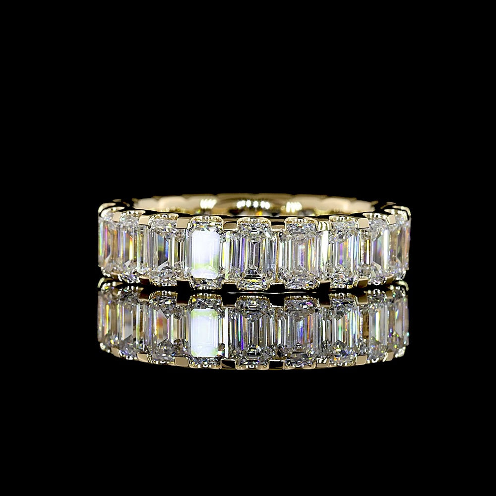 14K Yellow Gold Eternity Band with U-Prong Set Emerald Cut Lab Diamonds - 3.98 Carat Total Diamond Weight - Covaloro Fine Jewelry