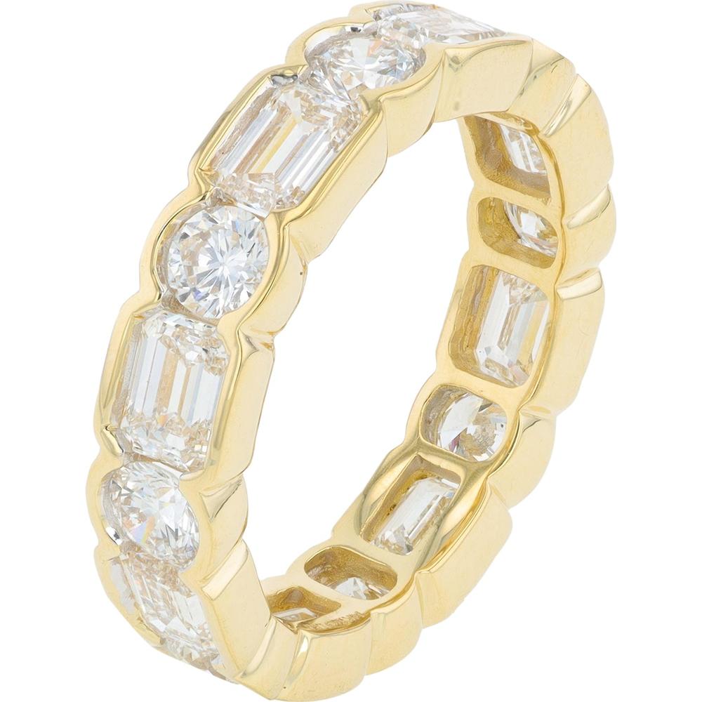 14K Yellow Gold Eternity Ring with Alternating Round and Baguette Lab Grown Diamonds - 4.00 Carat Total Diamond Weight