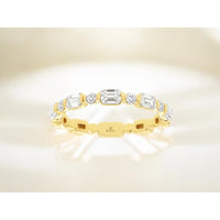 14K Yellow Gold Eternity-Style Wedding Band with Alternating Emerald Cut and Round Diamonds - 0.85 Carat Total Diamond Weight - Royal Jewelry