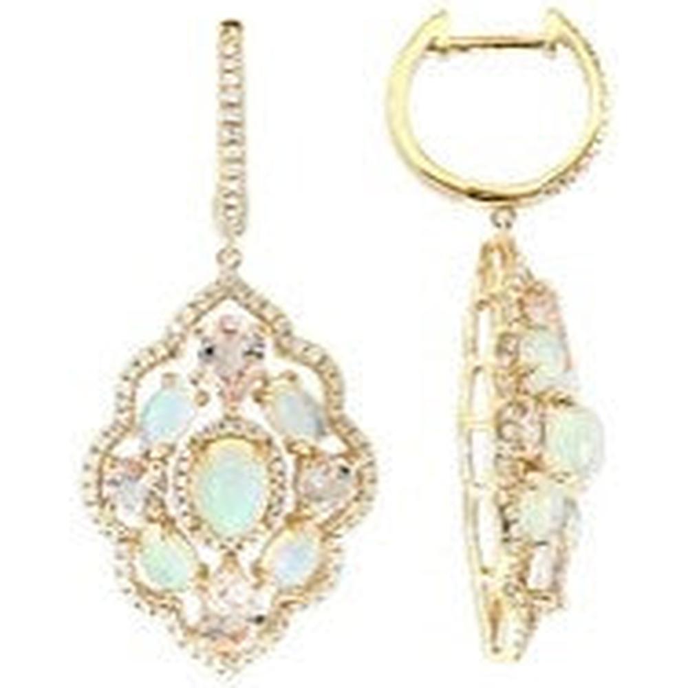 14K Yellow Gold Ethiopian Opal & Morganite Chandelier Earrings with Diamond Accents - EFFY Brilliance