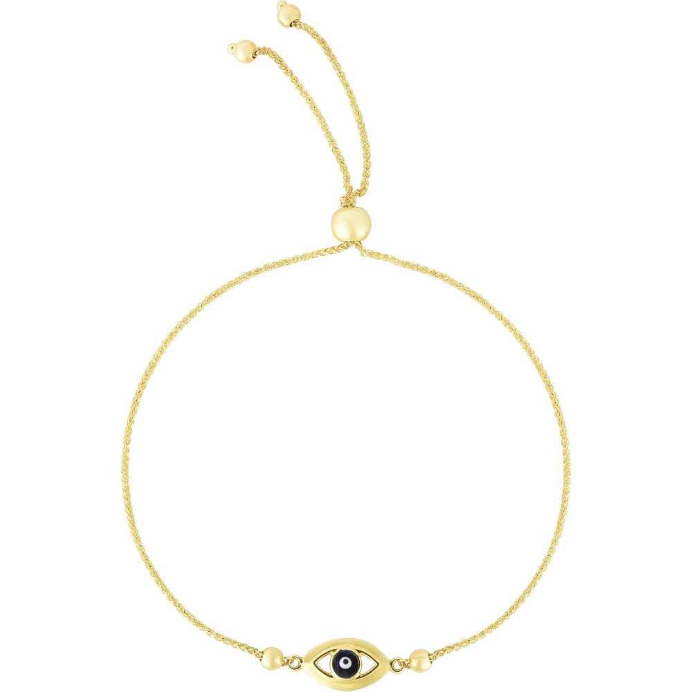 14K Yellow Gold Evil Eye Friendship Bracelet with Adjustable Bolo Closure - 9.25" by Orozza Fine Jewelry