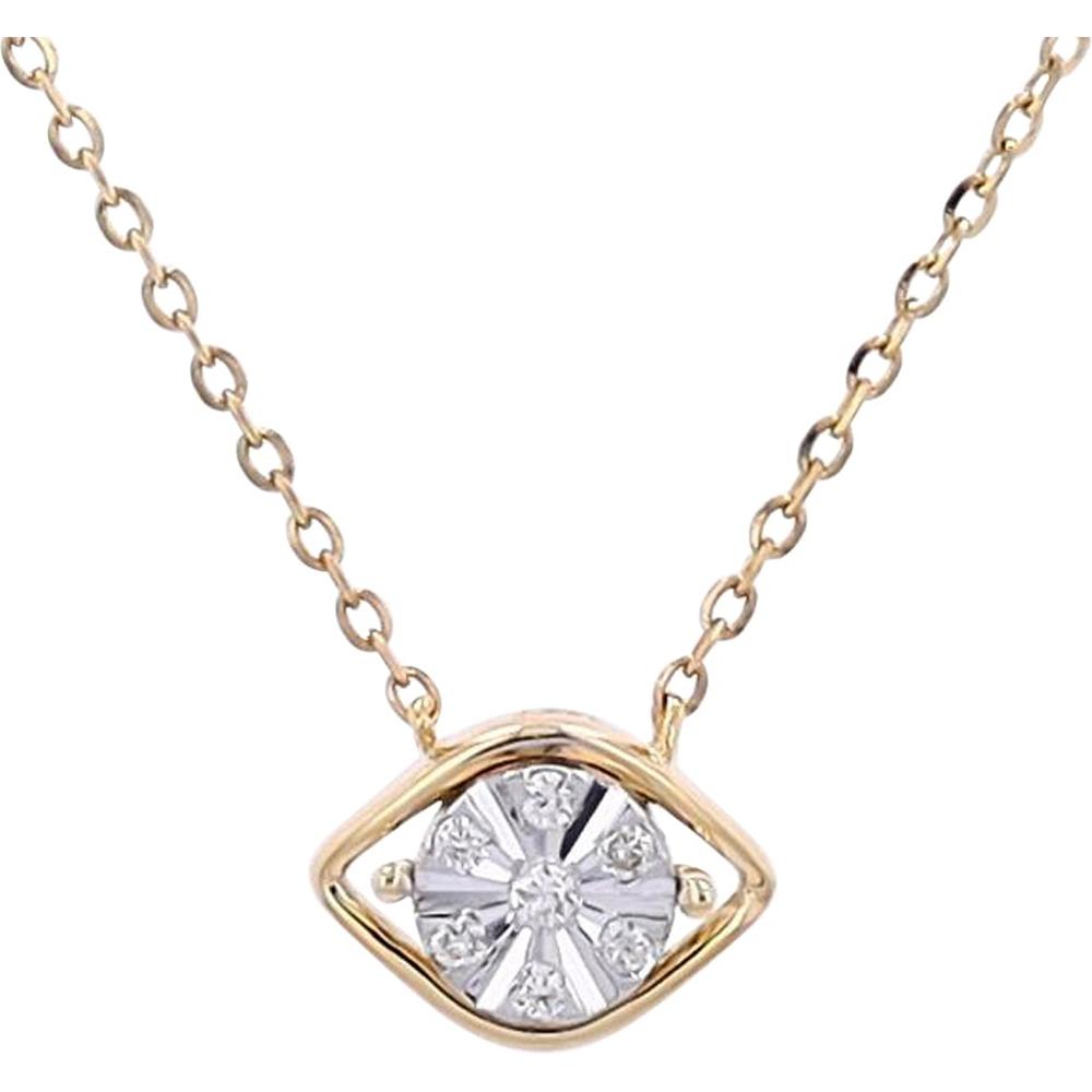14K Yellow Gold Evil Eye Pendant Necklace with 0.04 Carat Round Diamond Center