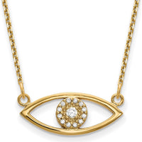 14K Yellow Gold Evil Eye Pendant Necklace with Round Diamonds - 0.045 Carat Total Diamond Weight by Oro Pregiato
