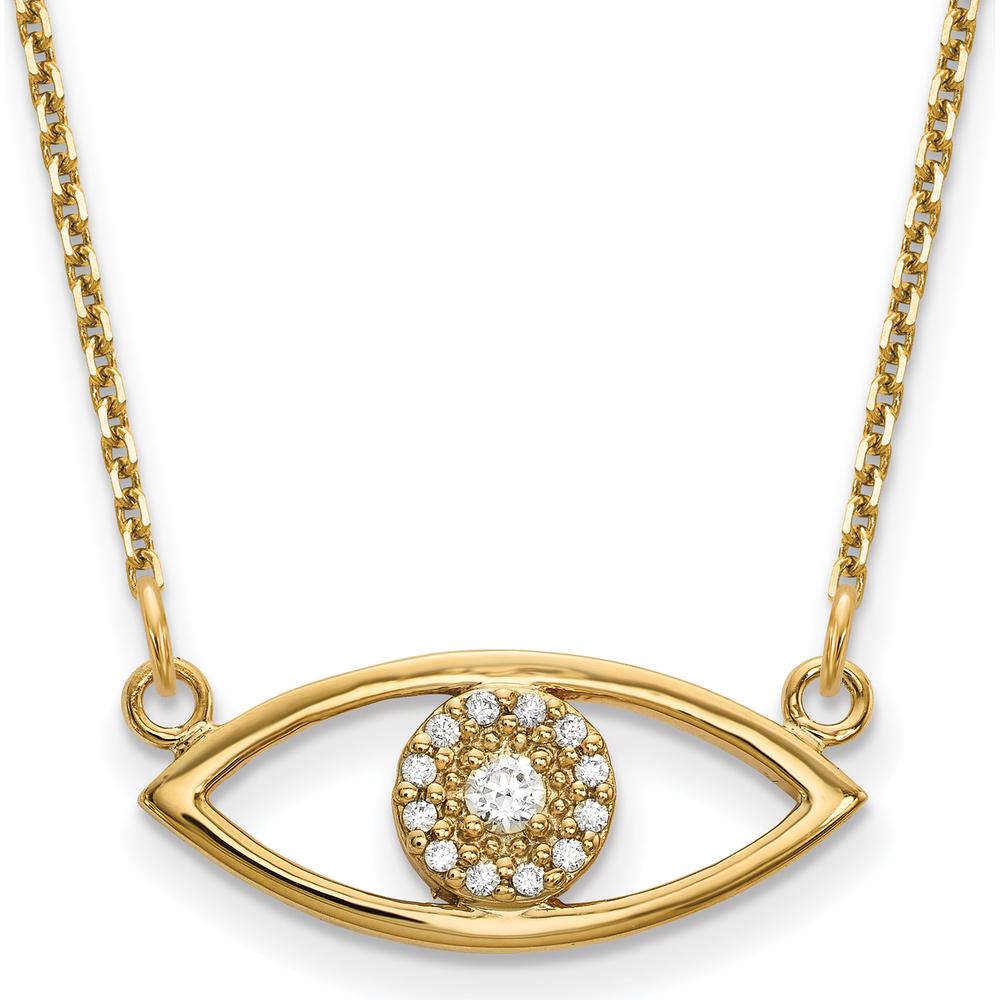 14K Yellow Gold Evil Eye Pendant Necklace with Round Diamonds - 0.045 Carat Total Diamond Weight by Oro Pregiato