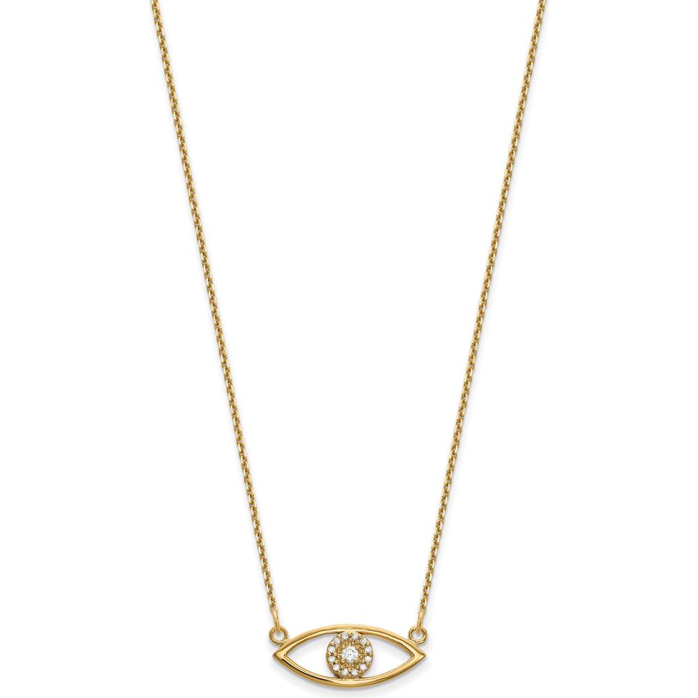 14K Yellow Gold Evil Eye Pendant Necklace with Round Diamonds - 0.045 Carat Total Diamond Weight by Oro Pregiato