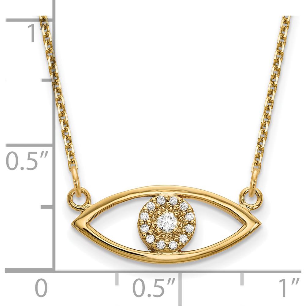 14K Yellow Gold Evil Eye Pendant Necklace with Round Diamonds - 0.045 Carat Total Diamond Weight by Oro Pregiato