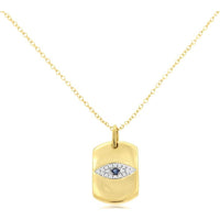 14K Yellow Gold Evil Eye Pendant Necklace with Round Sapphire and Diamond Halo - 0.04 Carat Sapphire, 0.05 Carat Total Diamond Weight - Royal Jewelry