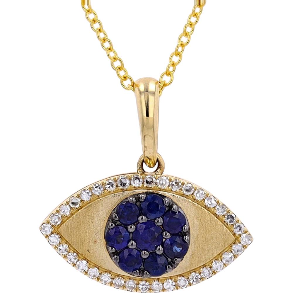 14K Yellow Gold Evil Eye Pendant with 0.33 Carat Round Blue Sapphires and 0.14 Carat Diamond Halo by EFFY