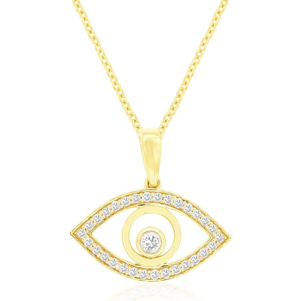 14K Yellow Gold Evil Eye Pendant with Prong-Set Round Diamonds - 0.20 Carat Total Diamond Weight - Royal Jewelry
