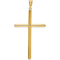14K Yellow Gold Extra Large Polished Tube Cross Pendant - Modern 3D Faith Jewelry Statement Piece by Oro Pregiato