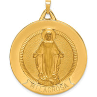 14K Yellow Gold Extra Large Spanish Milagrosa Medal Pendant with Satin and Polished Finish - 42.5mm Length, 34.5mm Width by Oro Pregiato