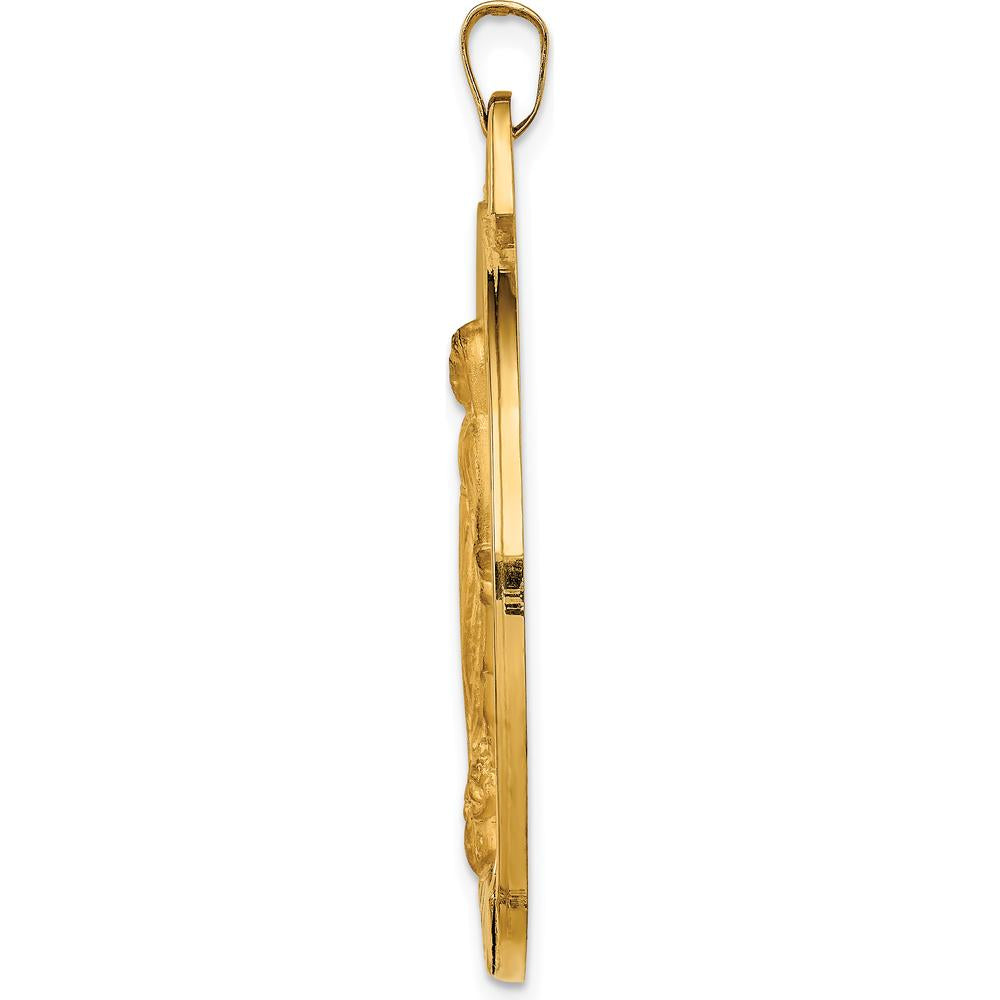 14K Yellow Gold Extra Large Spanish Milagrosa Medal Pendant with Satin and Polished Finish - 42.5mm Length, 34.5mm Width by Oro Pregiato
