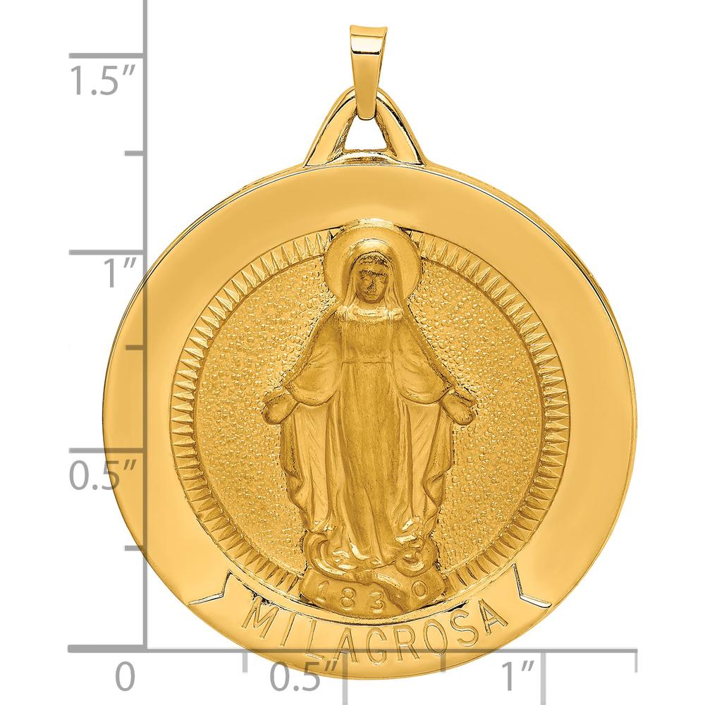 14K Yellow Gold Extra Large Spanish Milagrosa Medal Pendant with Satin and Polished Finish - 42.5mm Length, 34.5mm Width by Oro Pregiato