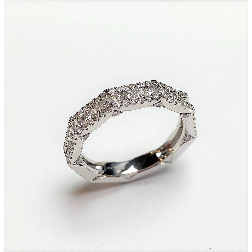 14K Yellow Gold Faceted Anniversary Band with Pave Set Round Diamonds - 0.91 Carat Total Diamond Weight by Auriventus