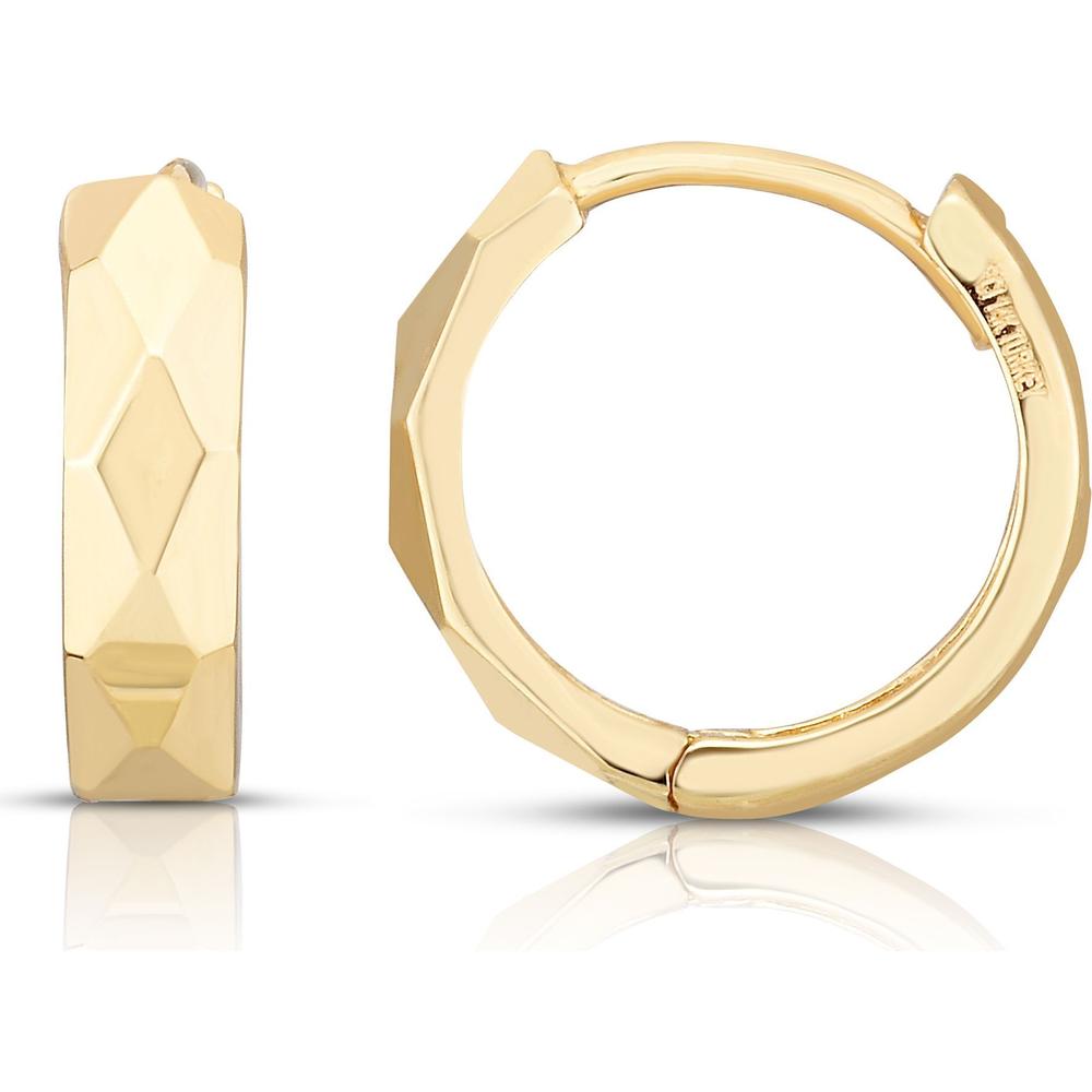 14K Yellow Gold Faceted Huggie Earrings with Diamond-Cut Finish - 1.43 Grams by Orozza Fine Jewelry