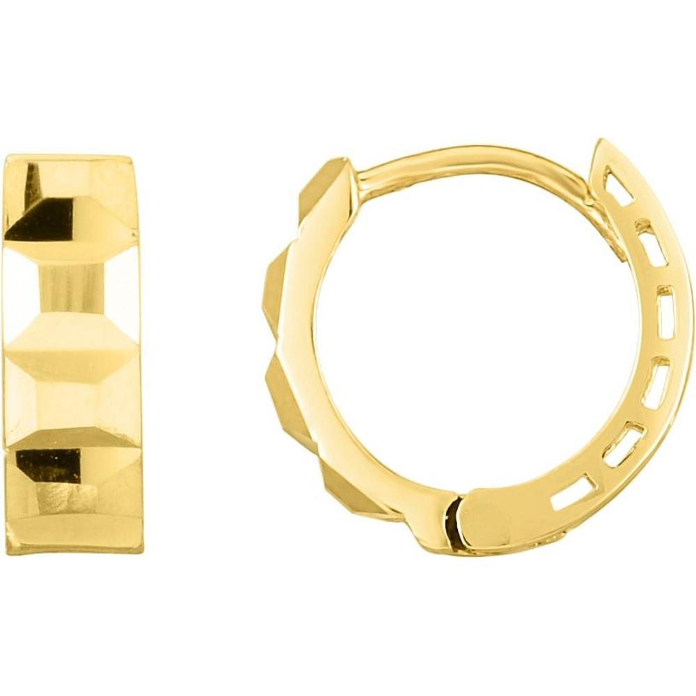 14K Yellow Gold Faceted Huggie Earrings with Diamond-Cut Finish by Orozza Fine Jewelry