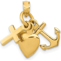 14K Yellow Gold Faith, Hope, and Charity Charm Pendant - Solid Casted Design by Oro Pregiato