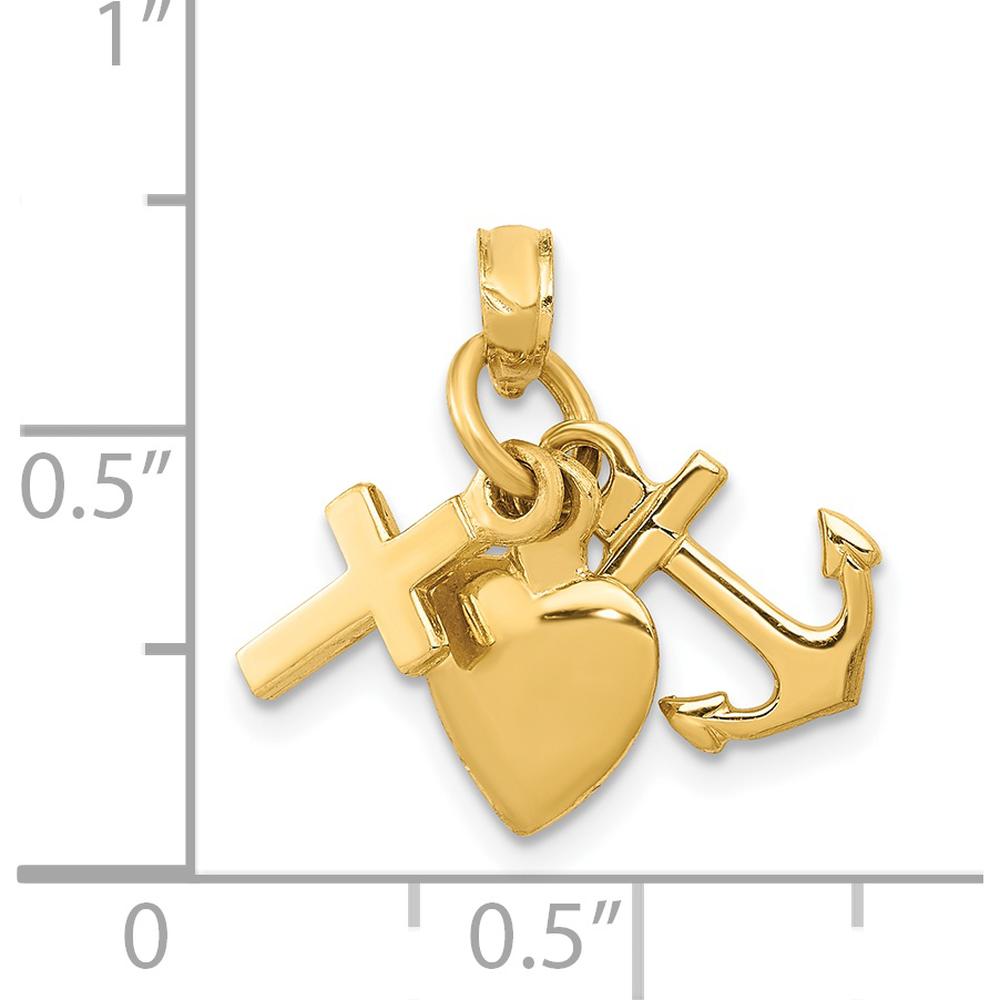 14K Yellow Gold Faith, Hope, and Charity Charm Pendant - Solid Casted Design by Oro Pregiato