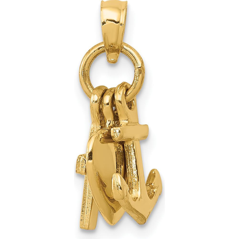 14K Yellow Gold Faith, Hope, and Charity Charm Pendant - Solid Casted Design by Oro Pregiato