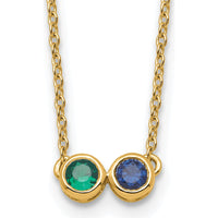 14K Yellow Gold Family Birthstone Necklace with Round Emerald and Sapphire - 1.00 Carat Total Gem Weight by Oro Pregiato