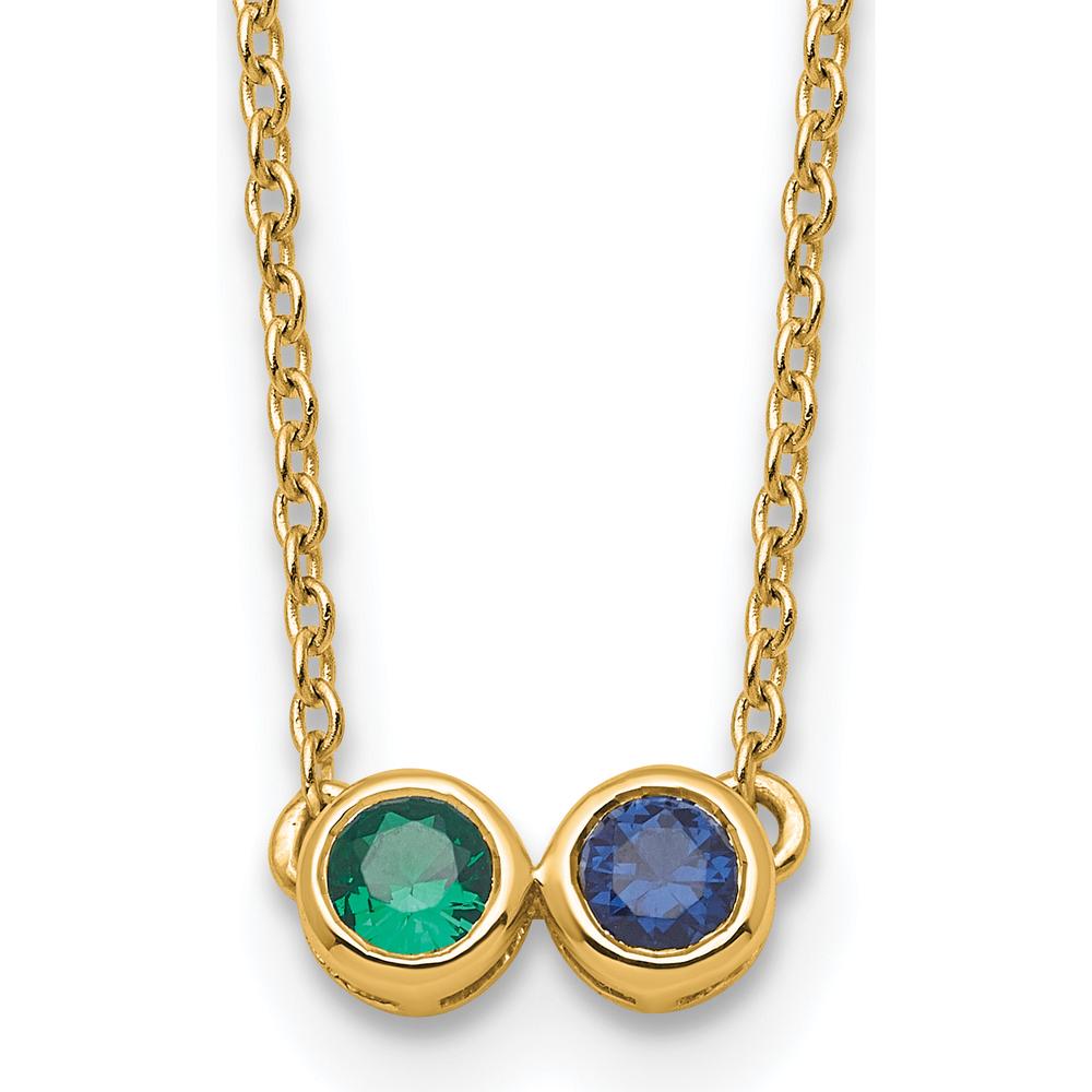 14K Yellow Gold Family Birthstone Necklace with Round Emerald and Sapphire - 1.00 Carat Total Gem Weight by Oro Pregiato