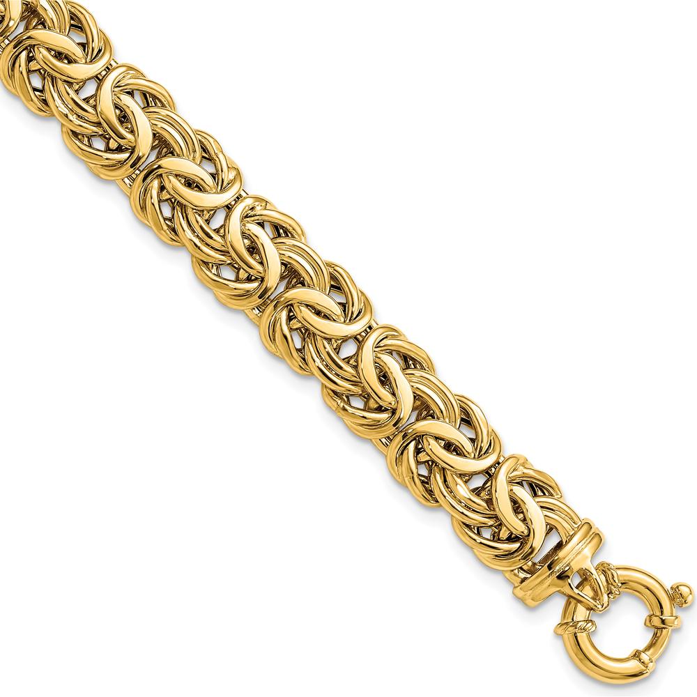 14K Yellow Gold Fancy 11mm Flat Byzantine Bracelet - 7.5" Length by 0