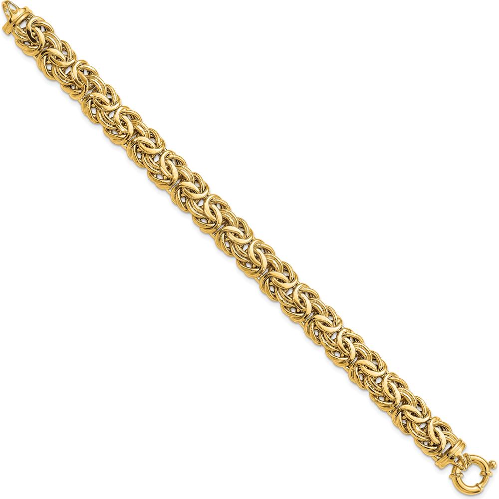 14K Yellow Gold Fancy 11mm Flat Byzantine Bracelet - 7.5" Length by 0