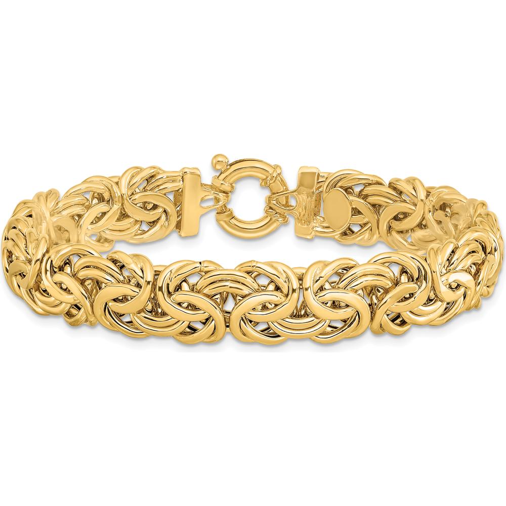 14K Yellow Gold Fancy 11mm Flat Byzantine Bracelet - 7.5" Length by 0