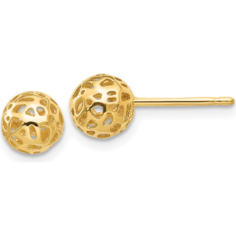 14K Yellow Gold Fancy Ball Post Earrings - 6.5mm Diameter by Oro Pregiato