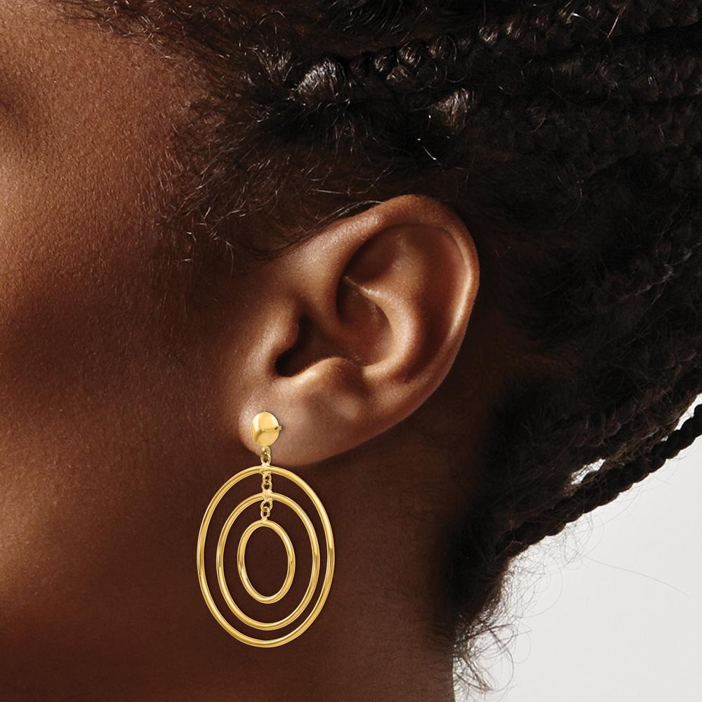 14K Yellow Gold Fancy Circle Dangle Earrings - 45mm Drop Design by 0